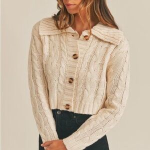 *SOLD* Cable Knit Cream Cropped Cardigan Sweater